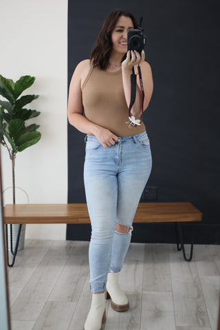 Tan Ribbed Body Suit