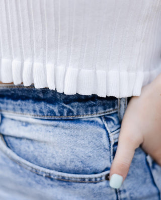 For the Frill of it White Ribbed Sleeveless Top