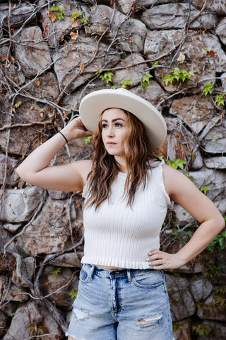 For the Frill of it White Ribbed Sleeveless Top
