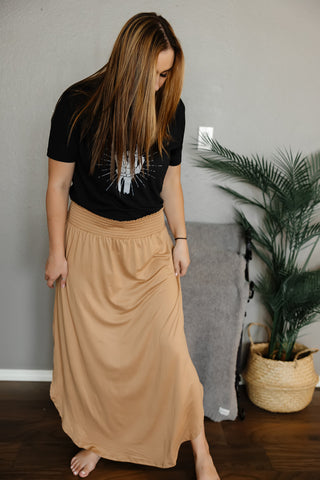 Camel Smocked Skirt
