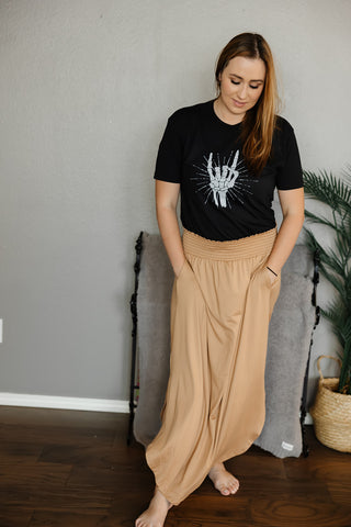 Camel Smocked Skirt