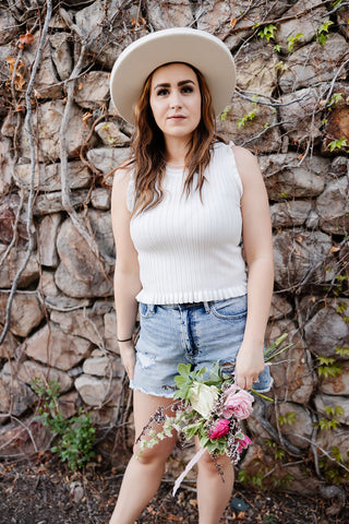 For the Frill of it White Ribbed Sleeveless Top